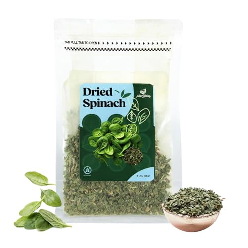 Miss Spring Dried Spinach Flakes | Vegan, Non-GMO & Gluten Free | No Preservatives | No Prep Needed | Nutrient Rich Dehydrated Spinach Leaves For Salads, Smoothies, Soups, Pasta & Casseroles
