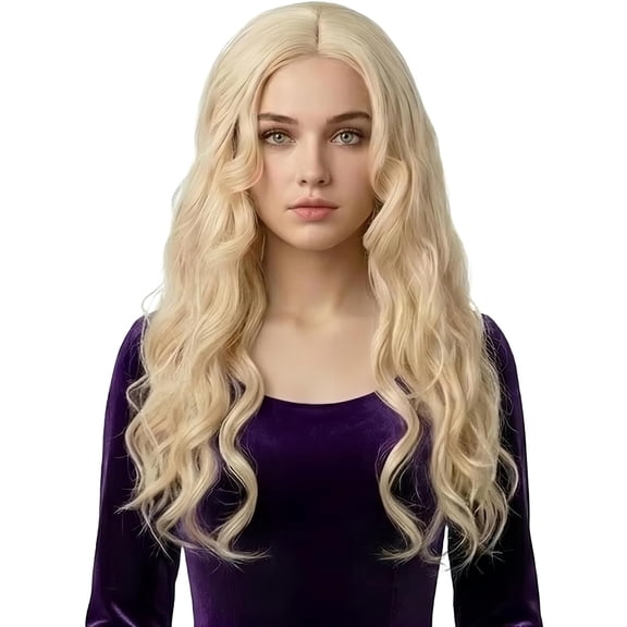 Miss U Hair Princess Long Blonde Wavy Wig Middle Part Halloween Party Elf Wig