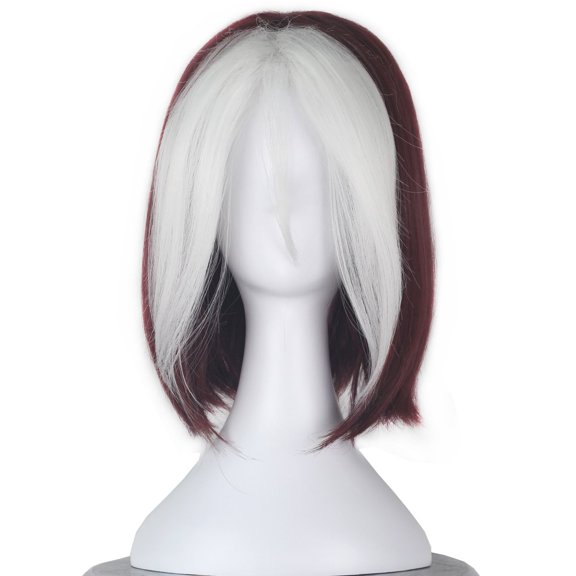 Miss U Hair Women Short Wavy Burgundy Brown White Strands Halloween Wig