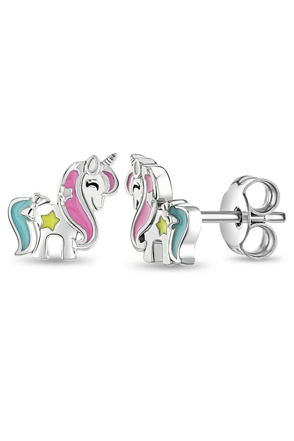 Miss Unicorn Kids / Children's / Girls Earrings Enamel - Sterling Silver