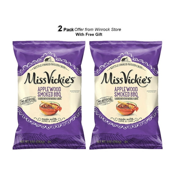 Miss Vickie's Applewood Smoked BBQ Potato Chips, 8 oz (2 Pack) Free Gift from Winrock Store