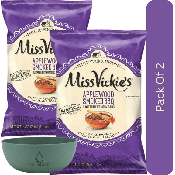 Miss Vickies Applewood Smoked BBQ Potato Chips, 8 oz Bag with Olive Green Bowl by ValueNest