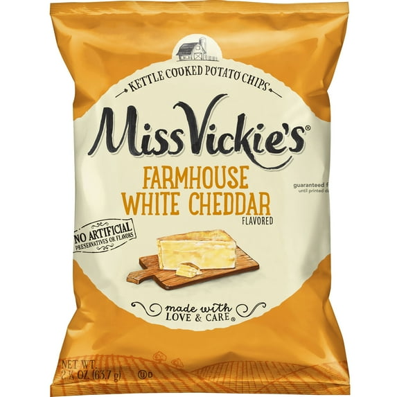 Miss Vickie's Farmhouse White Cheddar Flavored Kettle Cooked Potato Chips, 2.25 oz Bag