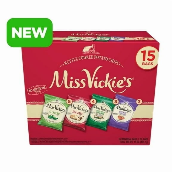 Miss Vickie's Kettle Cooked Potato Chips, 4 Flavor Variety Pack, 1 oz, 15 Count
