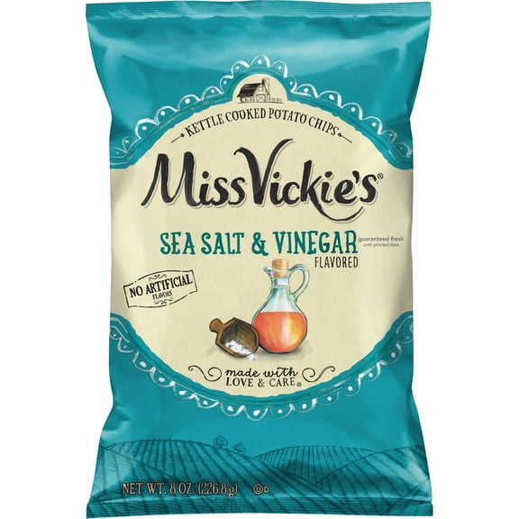 Miss Vickie's Kettle Cooked Potato Chips Sea Salt & Vinegar Flavored, 8 oz Bag