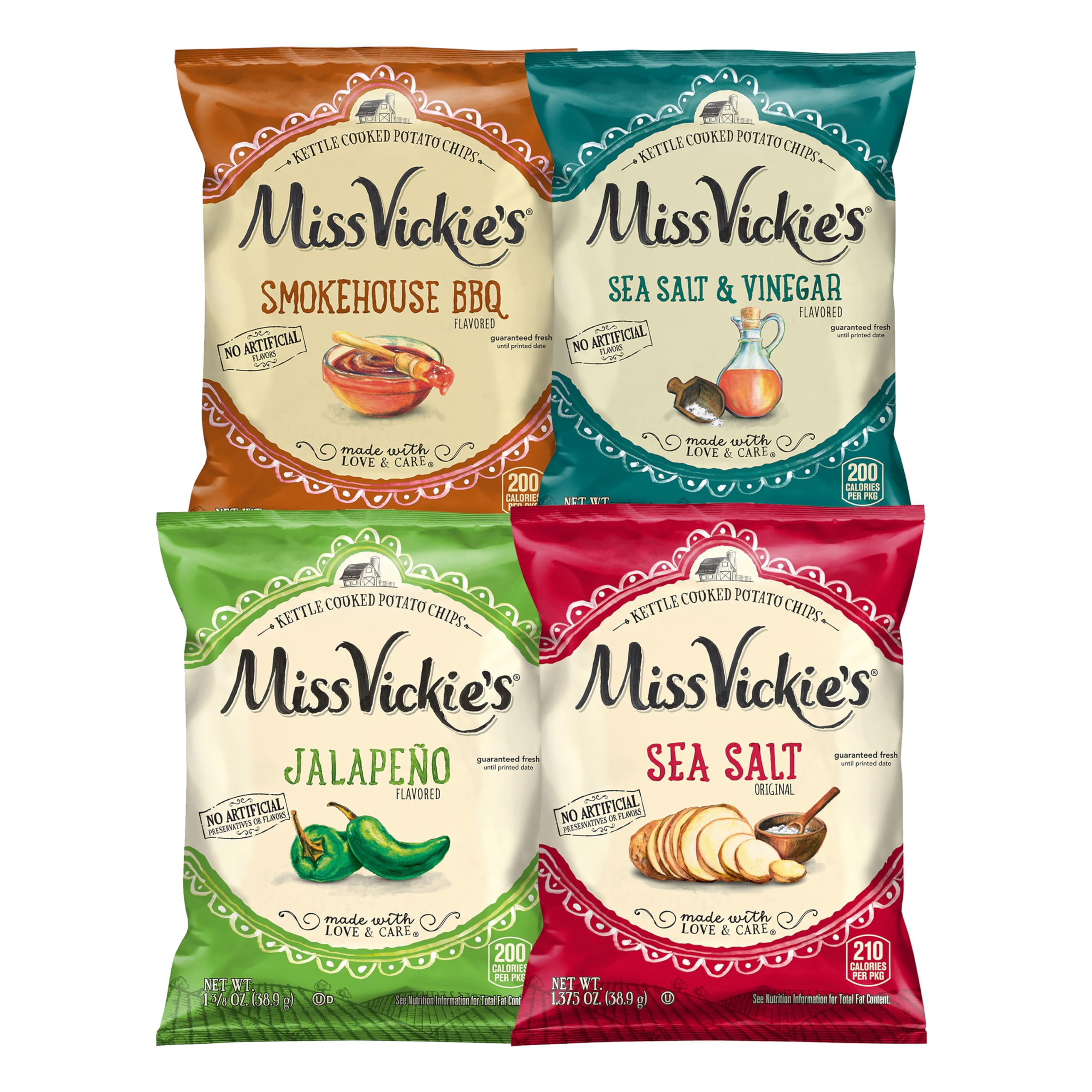 Miss Vickie's Kettle Cooked Potato Chips, Variety Pack, 1.375 Ounce ...