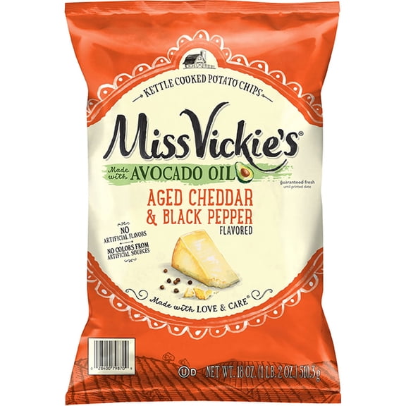 Miss Vickies Aged Cheddar & Black Pepper Flavored Kettle Cooked Potato Chips, 18 oz.