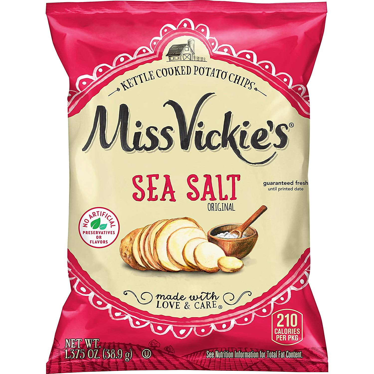 Miss Vickie's Sea Salt Original Kettle Cooked Potato Chips 1.375 oz Bags - Pack of 16