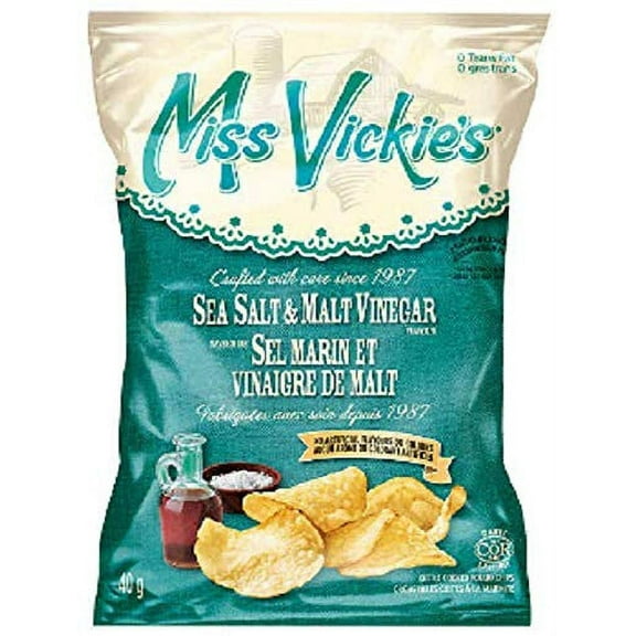 Miss Vickies Sea Salt and Malt Vinegar Chips Box, (40 Bags of 40g/1.4 oz., Each)