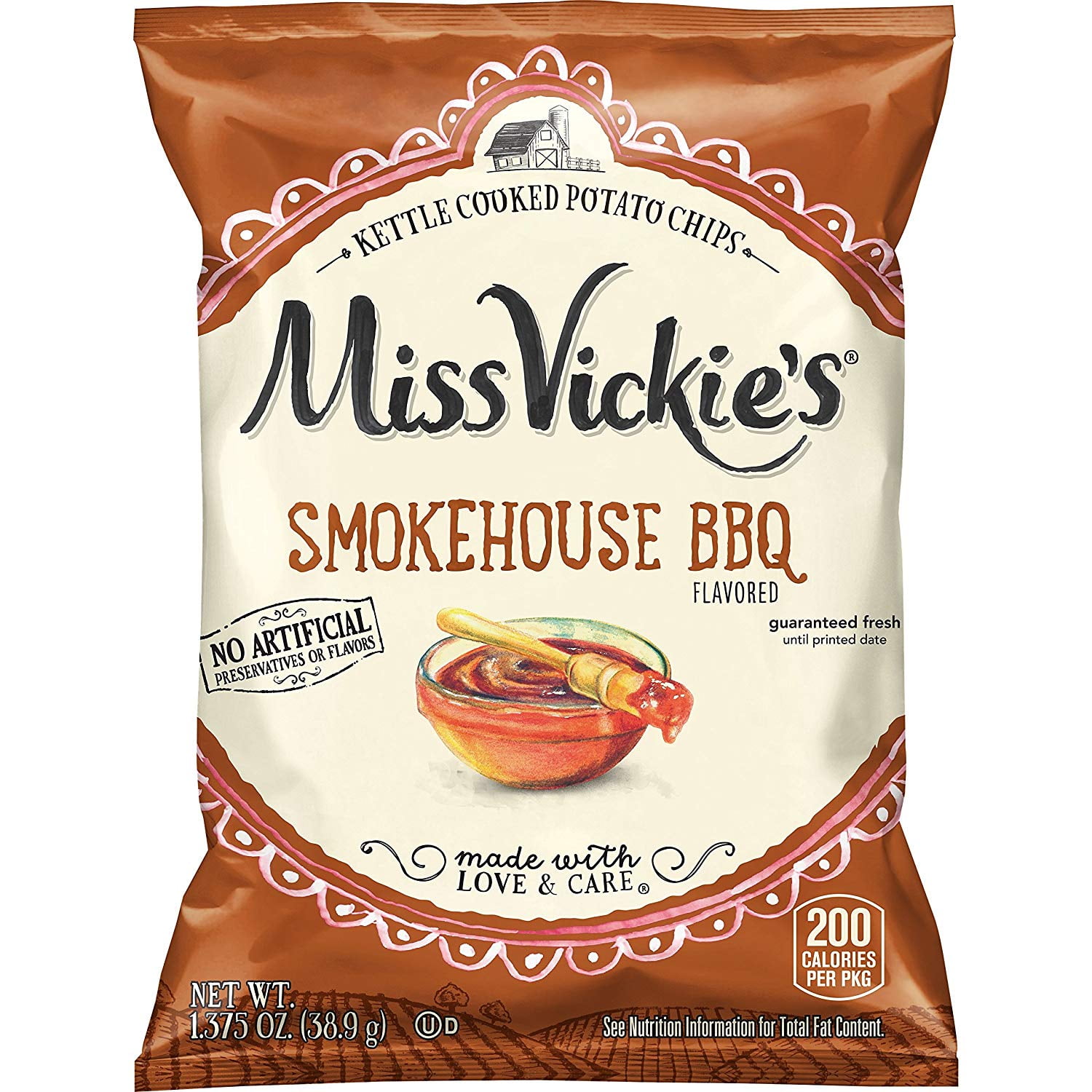 Miss Vickie's Smokehouse BBQ Flavored Kettle Cooked Potato Chips 1.375 oz Bags - Pack of 16