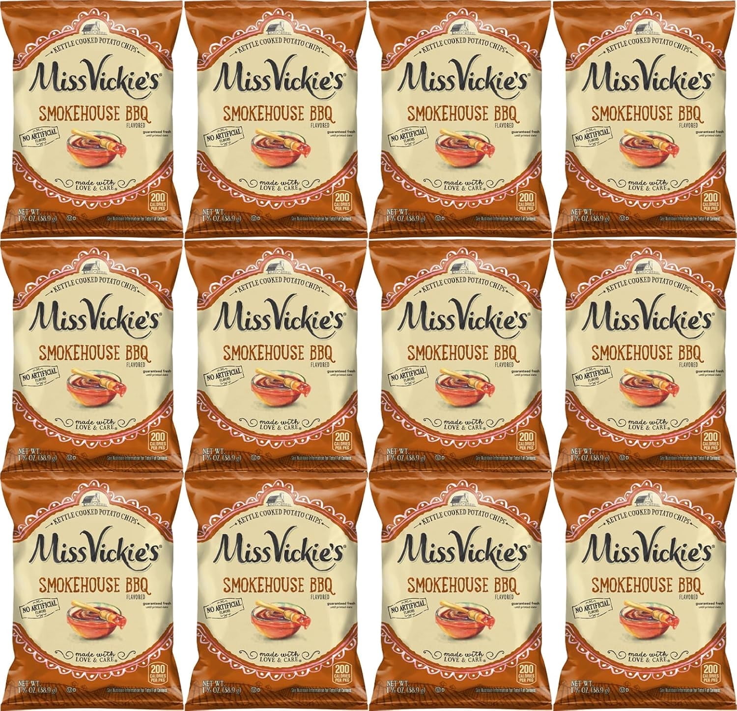 Miss Vickie's Smokehouse BBQ Potato Chips, 1.375oz Bags - Pack of 12