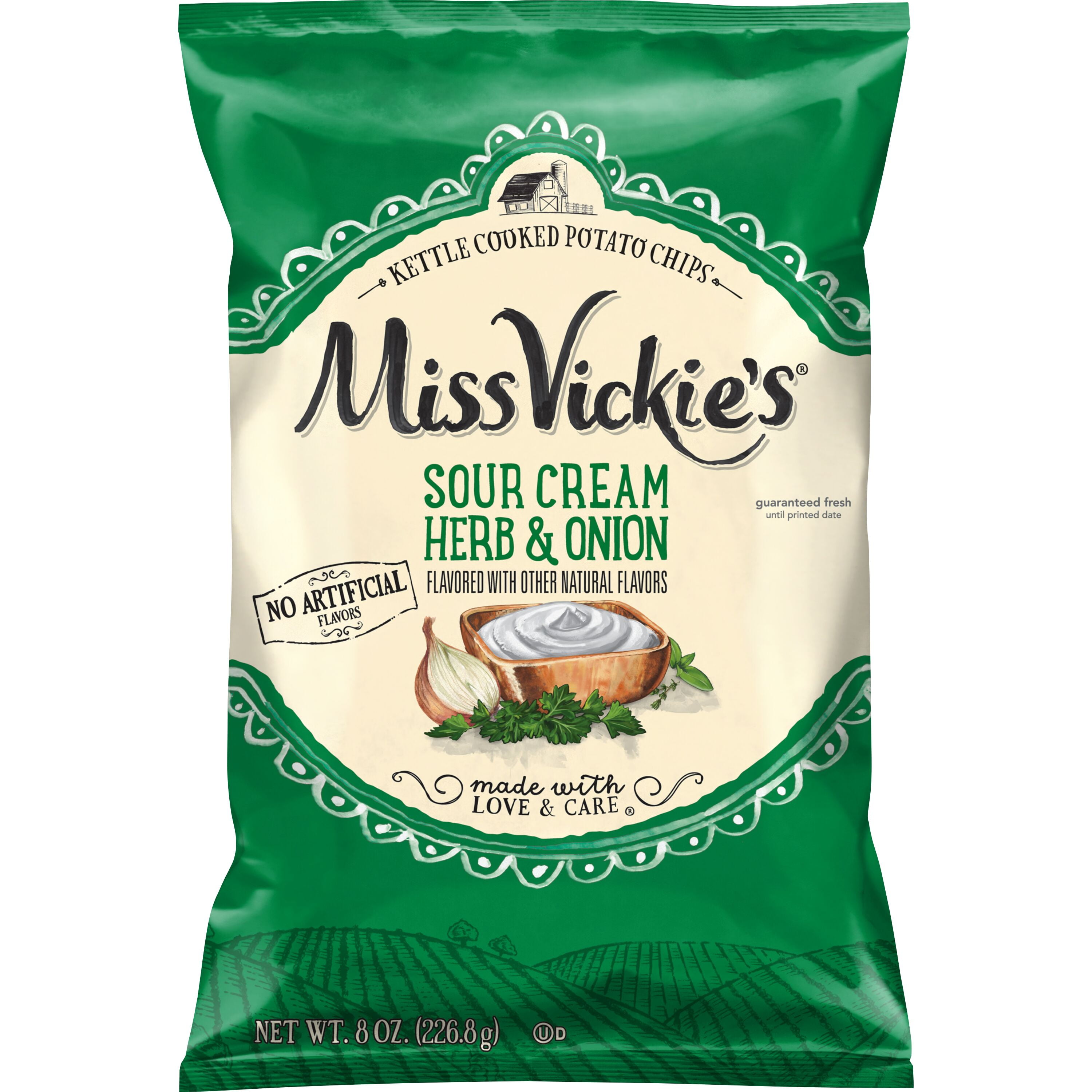Miss Vickie's  Sour Cream Herb and Onion Kettle Cooked Potato Chips, 8 oz Bag