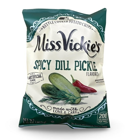 Miss Vickie's Spicy Dill Pickle Kettle Cooked Potato Chips, 1.375 Ounce (Pack of 64)