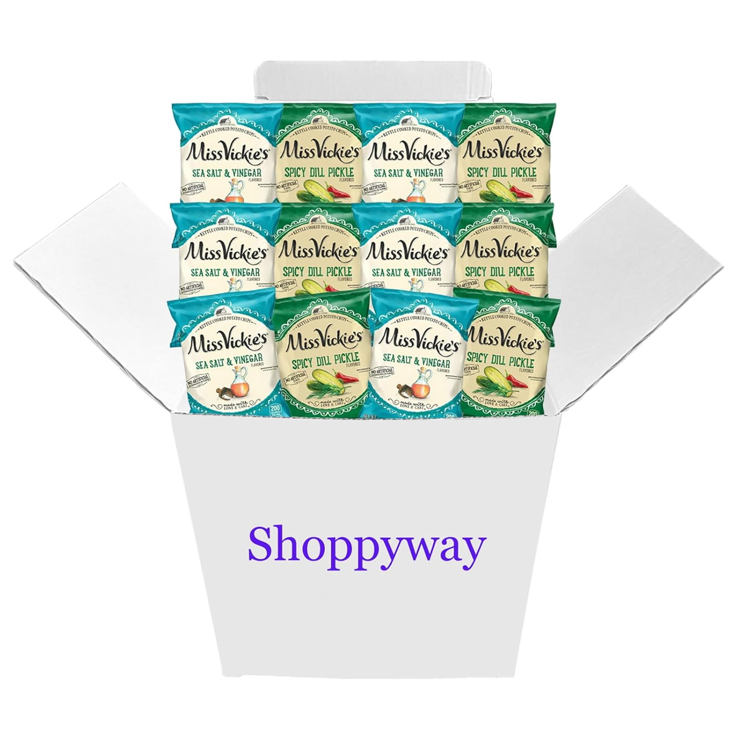 Miss Vickie's Spicy Dill Pickle and Sea Salt & Vinegar Potato Chips, 1.375 oz Bags, Pack of 12, Bundled by Shoppyway