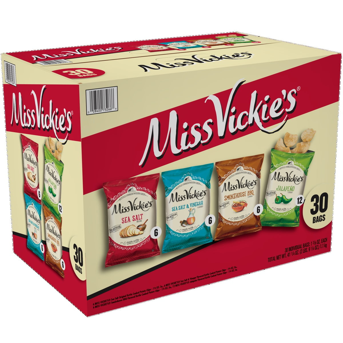 Kettle Cooked Chips Variety Mix, Four Assorted Flavors, 1.38 oz Bags, 30 Bags/Carton, Ships in 1-3 Business Days Kettle Cooked Chips Variety Mix, Four Assorted Flavors, 1.38 oz Bags, 30 Bags/Carton, Ships in 1-3 Business Days