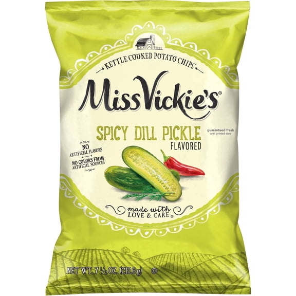 Miss Vickies Dill Pickle Kettle Cooked Potato Chips Bag, 7.5 oz
