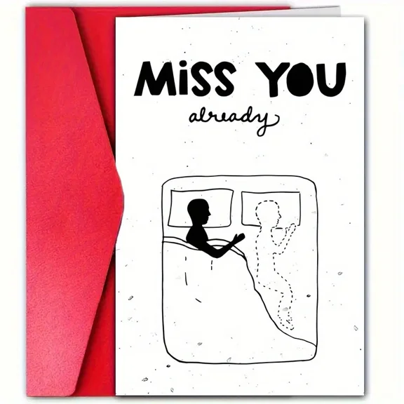 Miss You Already Greeting Card Heartfelt Message with Whimsical Illustration Blank Inside for Personal Notes Includes Red Envelope Perfect for Long-Distance Relationships