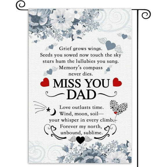 Miss You Dad Heavenly Garden Flags Funeral Remembrance Decoration Dad Funeral Memorial Garden Flags for Cemetery Happy Father's Day in Banner 12x18 inch Double Side