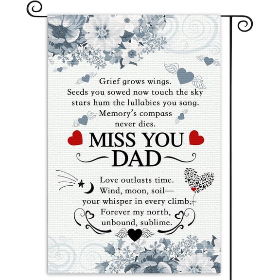 Miss You Dad Heavenly Garden Flags Funeral Remembrance Decoration Dad Funeral Memorial Garden Flags for Cemetery Happy Father''s Day in Heaven Banner 12x18 inch Double Side