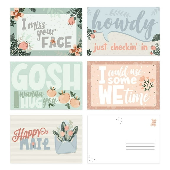 Miss You Encouraging Postcards / Set Of 25 Full Color 6" x 4" Postcards / 5 Different Supportive Floral Designs