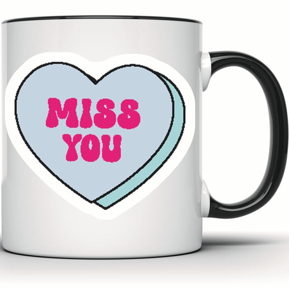 Miss You Mug - Candy Heart Design | Valentine's Day Gift | Sentimental Love Mug for Her or Him | Unique Nostalgic Mug - 11 Ounce Black Rim Handle Novelty Coffee Cup - WMUG0545-Black Rim