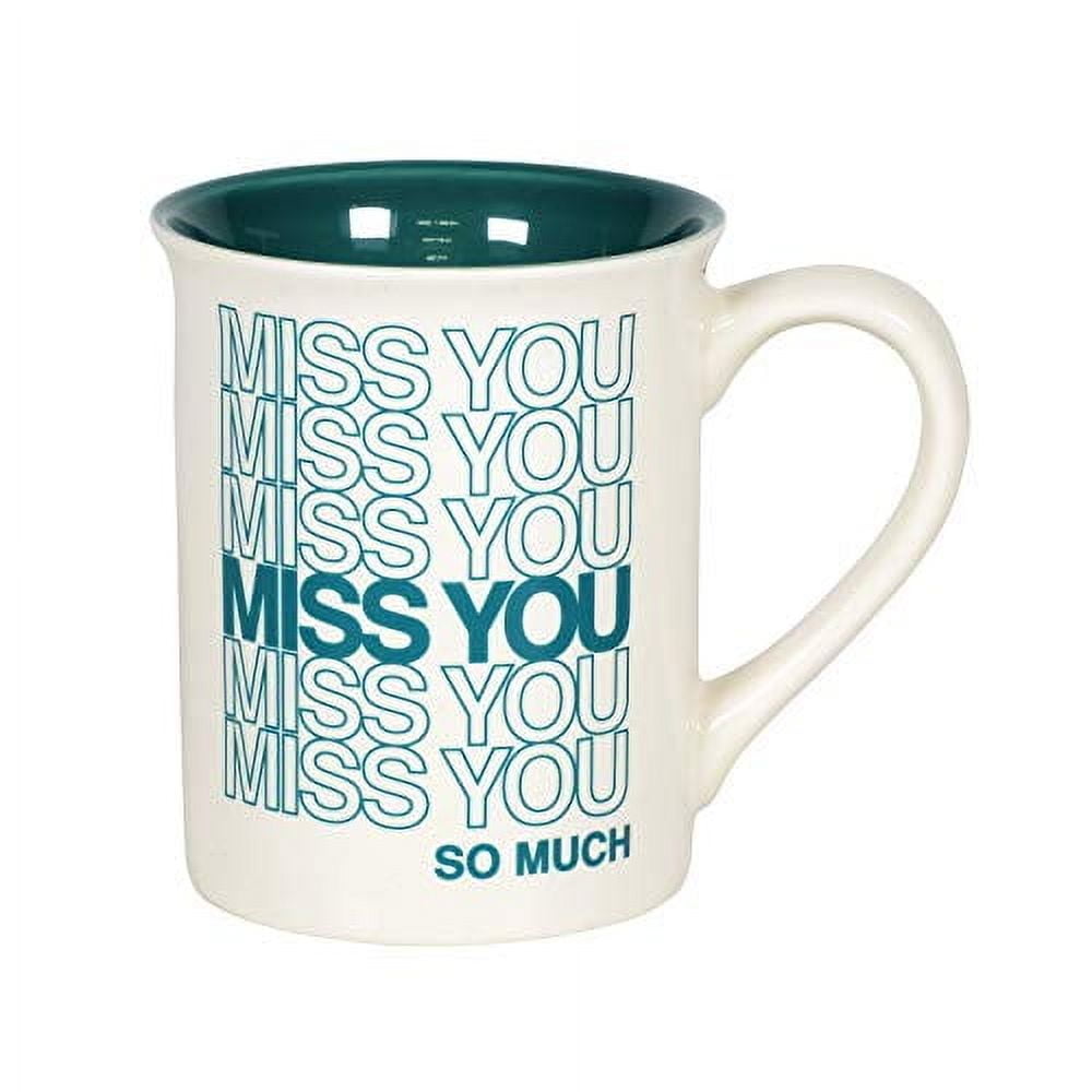 Teal and White Ceramic 'Miss You' Coffee Mug, 16 Ounce