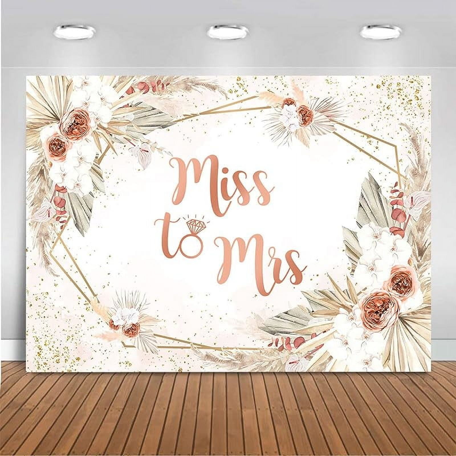 Miss To Mrs Bridal Shower Backdrop - Polyester Floral Photography Background With Pink Flowers And Green Boho Leaves For Engagement, Wedding, Party Decorations, Photo Booth Studio Props