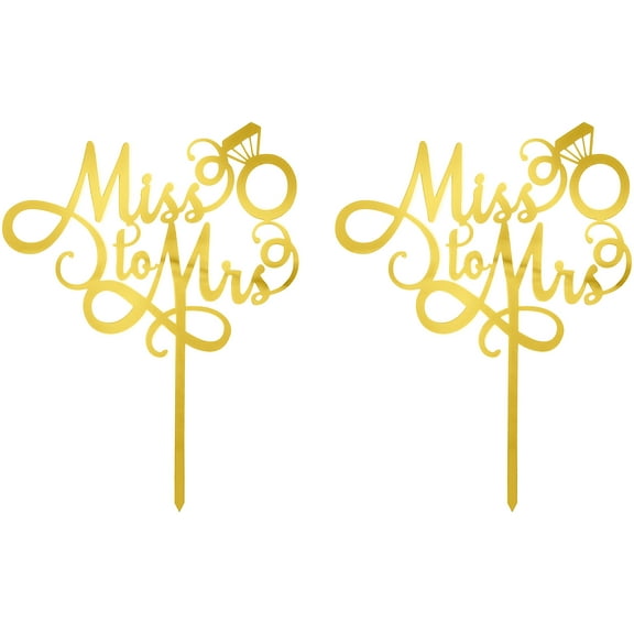 Miss to Mrs - Love Themed Gold Cake Topper for Proposal, Wedding, Bridal Shower or Anniversary Cake (Pack of 2)
