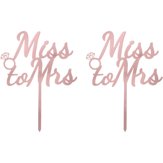 Miss to Mrs (Ring) - Love Themed Rose Gold Cake Topper for Proposal, Wedding, Bridal Shower or Anniversary Cake (Pack of 2)