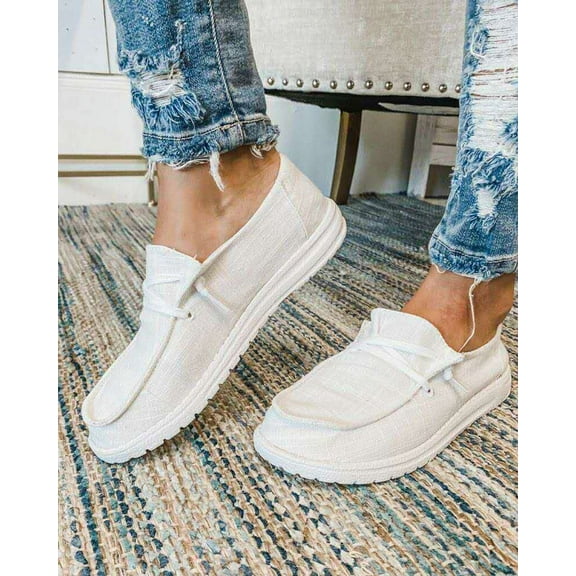 MissBook Women's Slip-Resistant Loafers, Lightweight Canvas Round Toe, White, Size 9