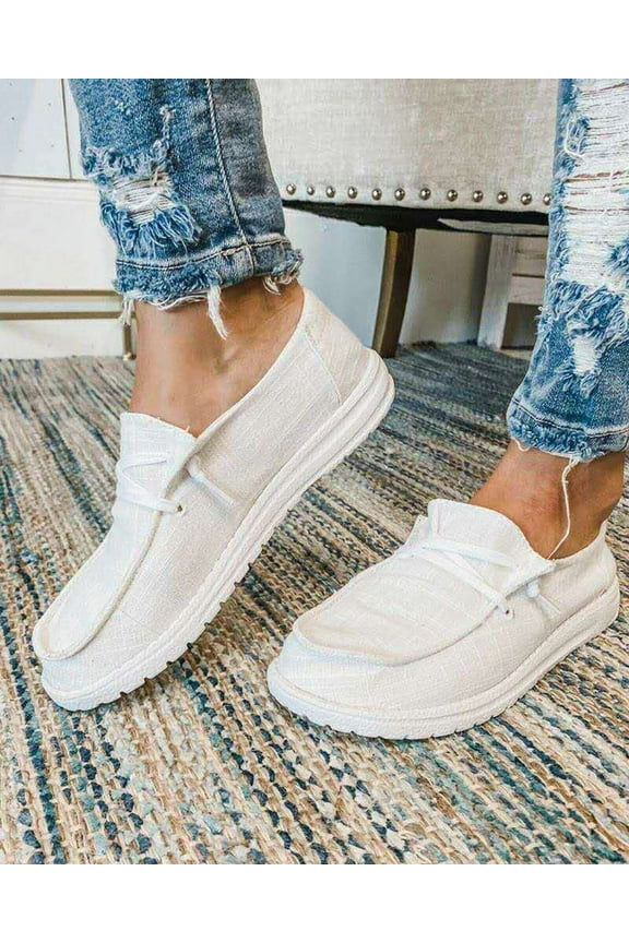 Women's Slip-Resistant Loafers, Lightweight Canvas Round Toe, White, Size 9