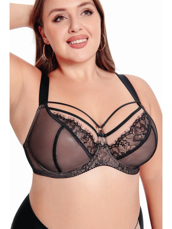 MissCurvaty Plus Size Bra with Underwire String Woman's Half Cup Lace Bra Unlined Non Padded Bras
