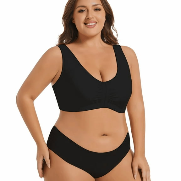 MissCurvaty Women's Comfort Cotton Pocket Bra Plus Size Front Closure Non Padded Wirefree Mastectomy Bras