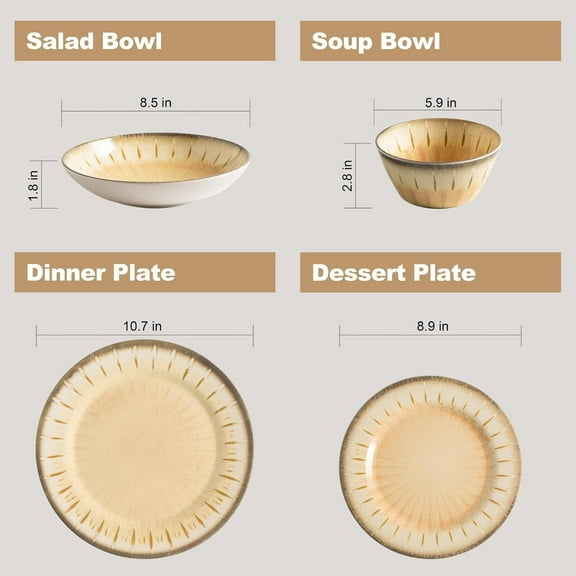 MissYip Melamine Dinnerware Set, 16 Piece for 4,  Kitchen Plastic Plates and Bowls set, Indoor and Outdoor Use Tableware, , Dishwasher Safe, Not Microwave, Not Oven(Cream)