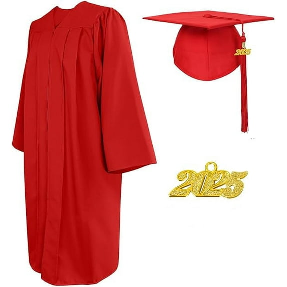 Misscom Matte Graduation Cap Gown Set with 2025 Tassel for High School and Bachelor Graduation dress robe ,red,54( 5 '9 "to 5' 11" )