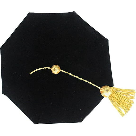 Misscom Graduation Doctoral Tam Velvet 8 Sided Unisex Graduation Cap Hat with Gold Bullion Tassel