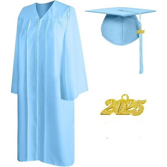 Misscom Matte Graduation Cap Gown Set with 2025 Tassel for High School and Bachelor Graduation dress robe ,Sky Blue,51(5'6 "to 5' 8" )