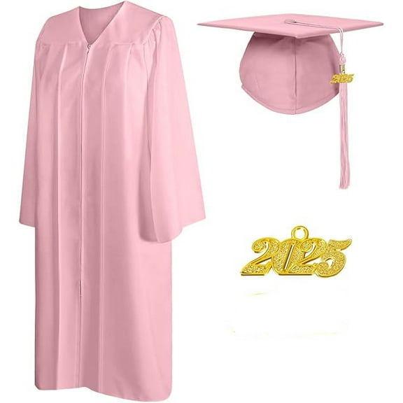 Misscom Matte Graduation Cap Gown Set with 2025 Tassel for High School and Bachelor Graduation dress robe ,pink,48FF(5'3" to 5'5" )