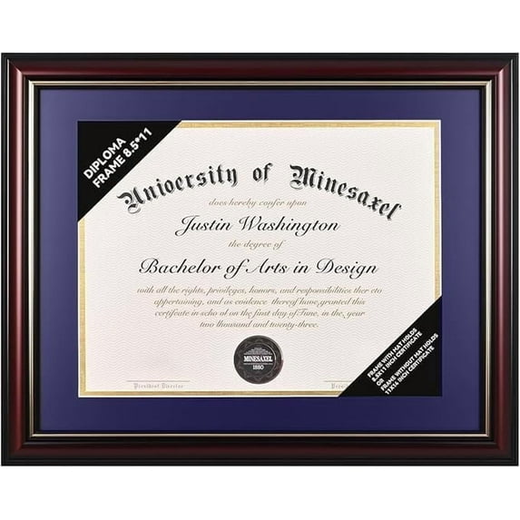 Misscom Graduation Diploma Frame 11x14 or 8.5x11,Real Wood Certificate Frame with Mat, Wall & Table Display, Purple