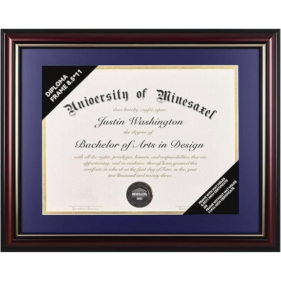Misscom Graduation Diploma Frame 11x14 or 8.5x11,Real Wood Certificate Frame with Mat, Wall & Table Display, Purple