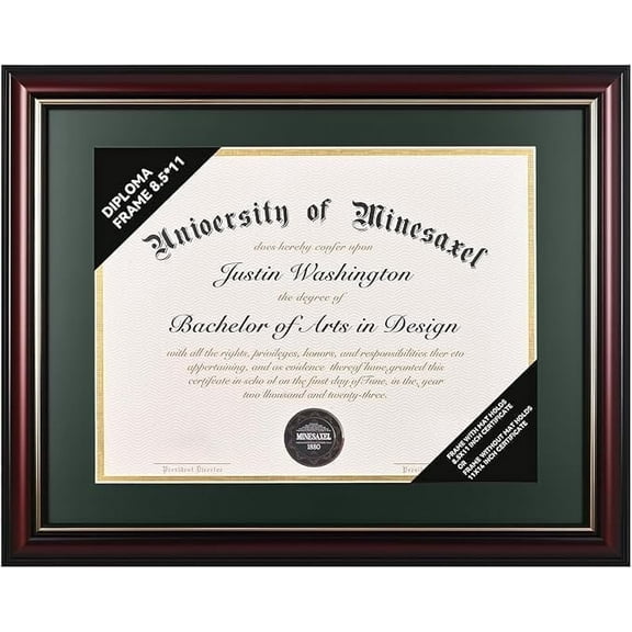 Misscom Graduation Diploma Frame 11x14 or 8.5x11,Real Wood Certificate Frame with Mat, Wall & Table Display, Forest Green