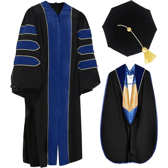 Misscom Unisex Deluxe Doctoral Graduation Gown Tam Hood with Gold Piping Doctoral Regalia