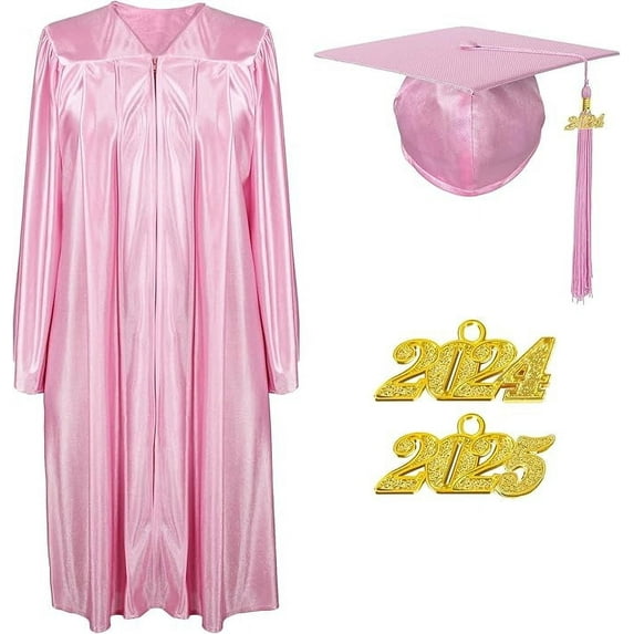 Misscom Unisex Shiny Graduation Cap Gown 2025 Year Charm Tassel Set for Middle High School and Bachelor