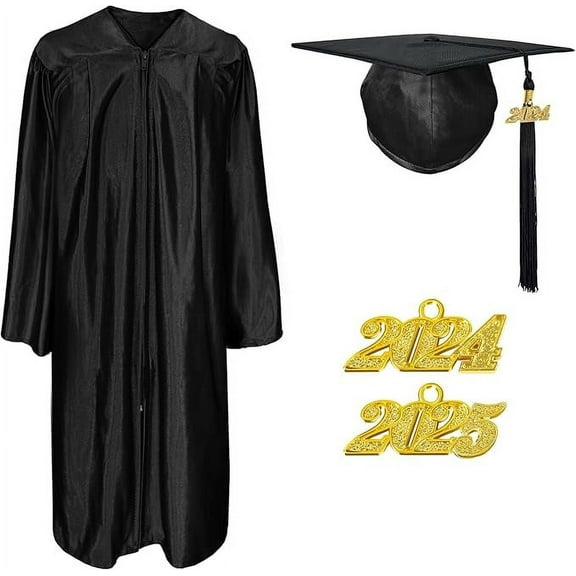 Misscom Unisex Shiny Graduation Cap Gown 2025 Year Charm Tassel Set for Middle High School and Bachelor