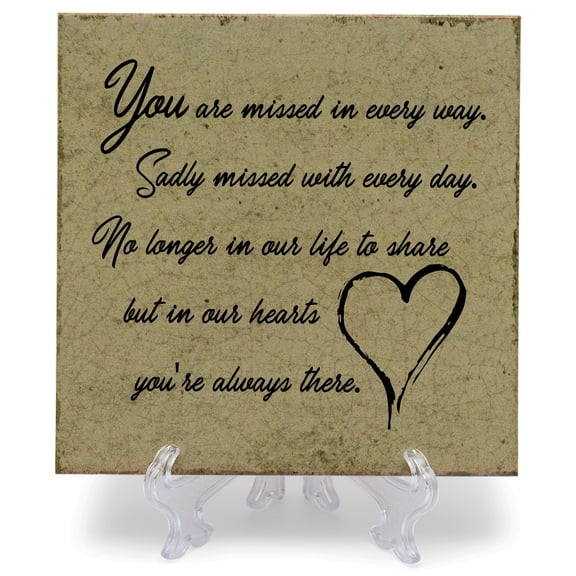Missed In Every Way Heart Distressed 6 x 6 Ceramic Tabletop Easel Sign