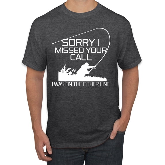 Missed Your Call Fishing Line Joke Fishing Men's Graphic T-Shirt, Heather Black, Large