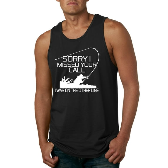 Missed Your Call Fishing Line Joke Fishing Mens Graphic Tank Top, Black, Medium