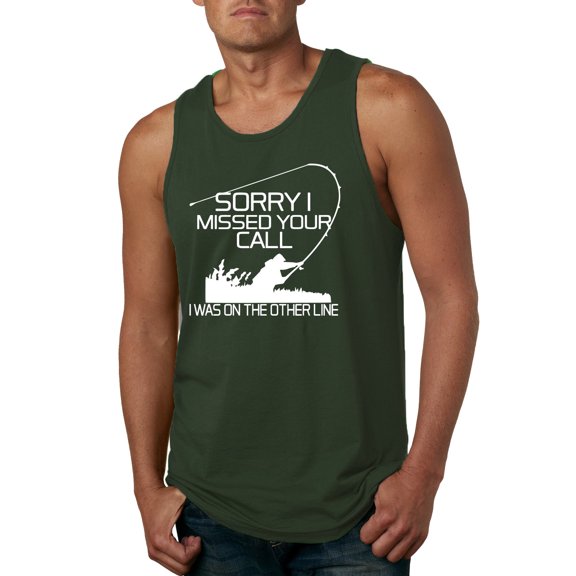 Missed Your Call Fishing Line Joke Fishing Mens Graphic Tank Top, Forest Green, Large