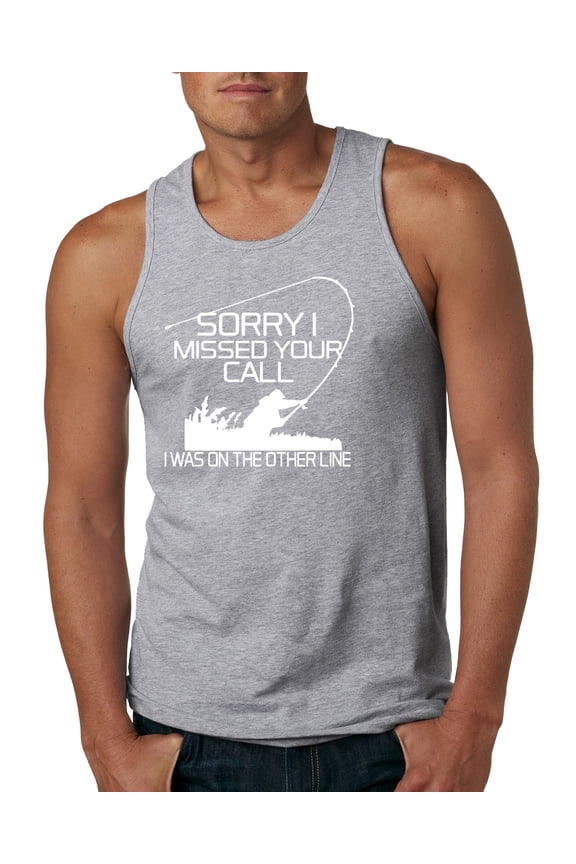 Missed Your Call Fishing Line Joke Fishing Mens Graphic Tank Top, Heather Grey, 2XL