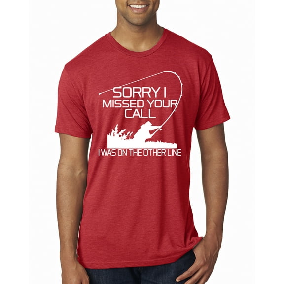 Missed Your Call Fishing Line Joke Fishing Mens Premium Tri Blend T-Shirt, Vintage Red, Large